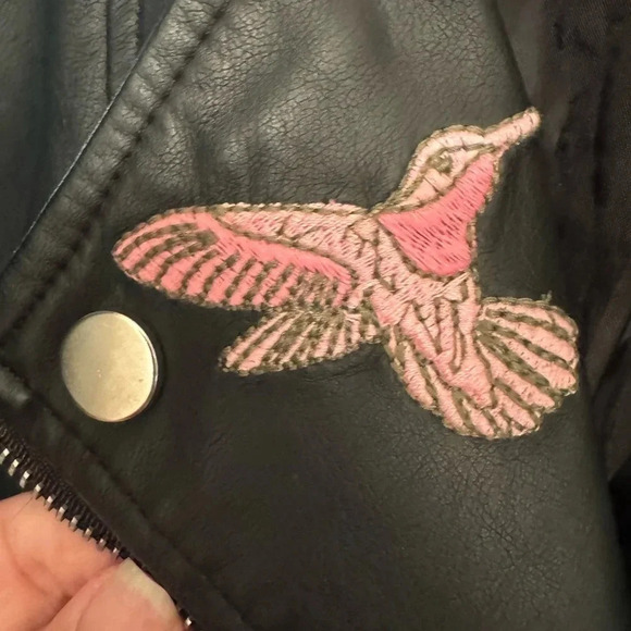 Girls Art Class Outerwear Faux Leather Jacket w/Bracelet - Black/Pink size L - Picture 5 of 6